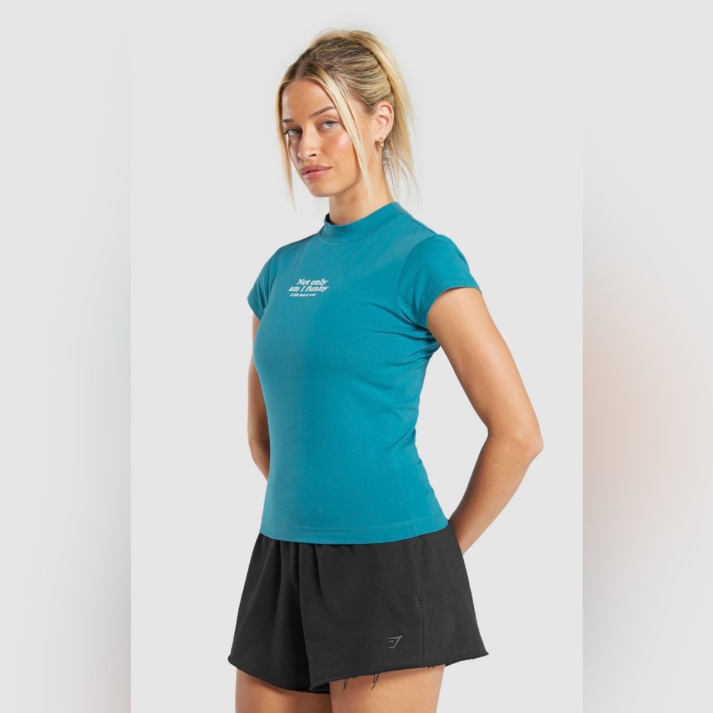 GYMSHARK Women’s Lift Heavy Body Fit T-Shirt Terrace Blue- NWT - Picture 3 of 7